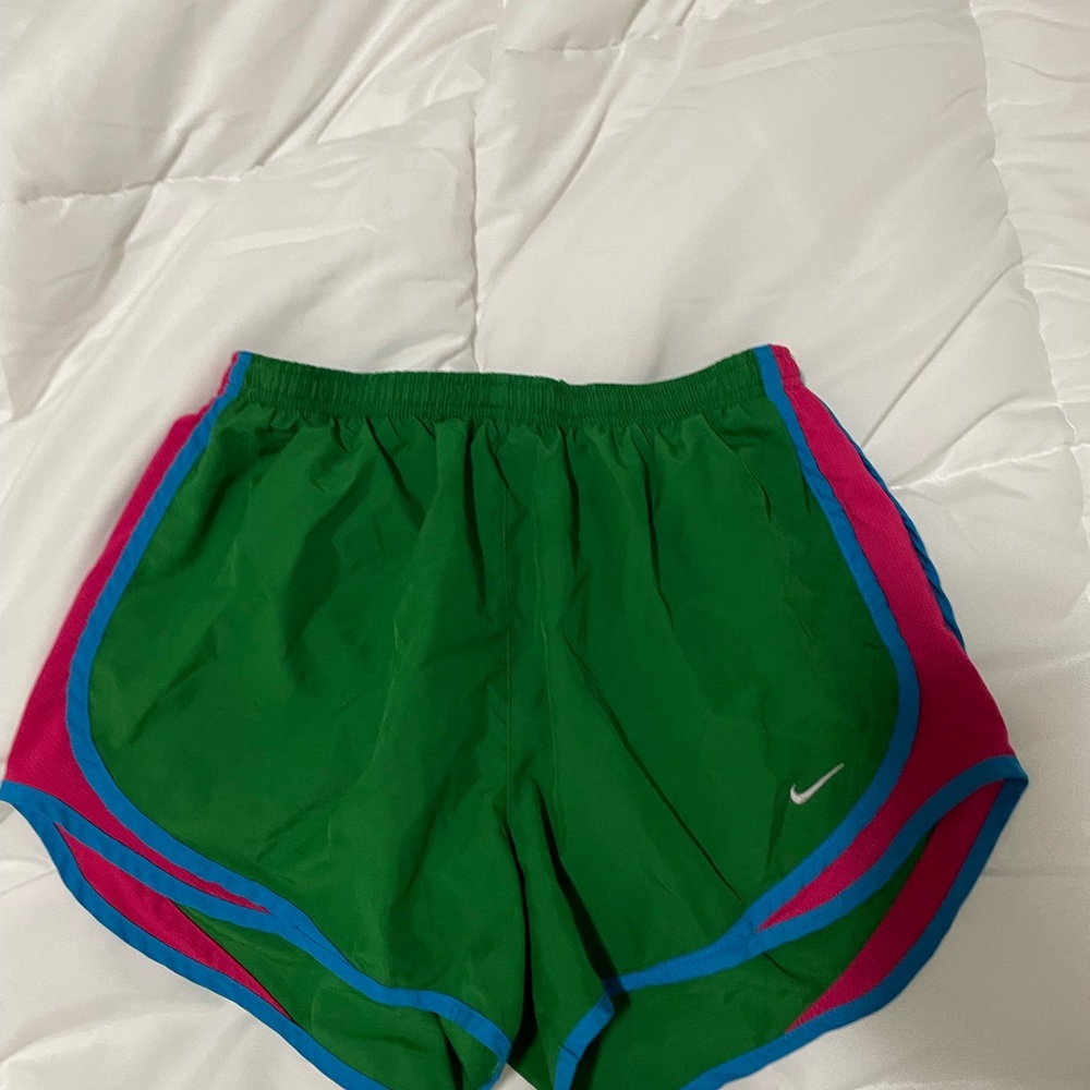 Nike Green and Pink Women's Dri-FIT Tempo Mid-Rise Brief-Lined Running Shorts